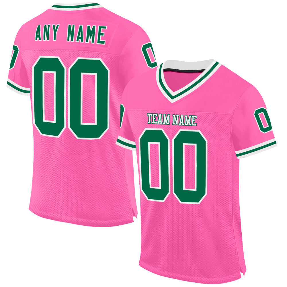 Custom Pink Kelly Green-White Mesh Authentic Throwback Football Jersey - Sky-Custom