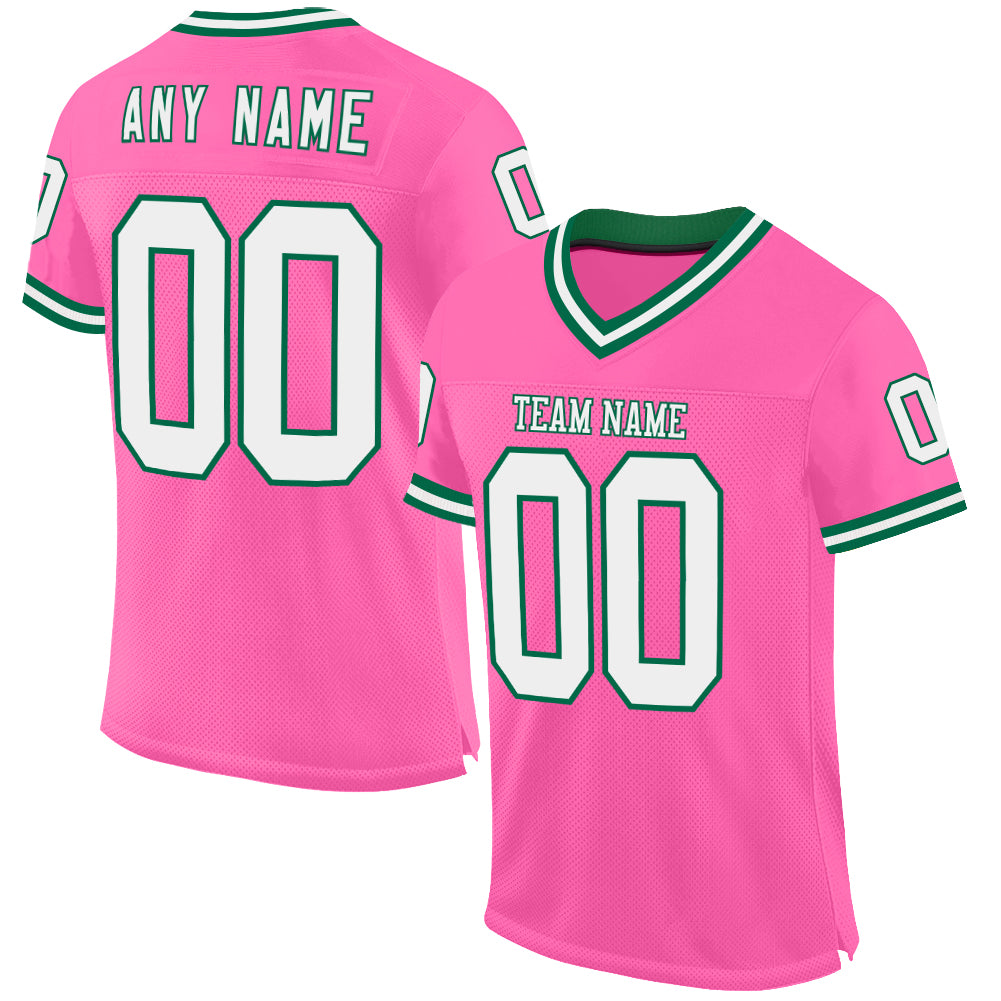 Custom Pink White-Kelly Green Mesh Authentic Throwback Football Jersey - Sky-Custom