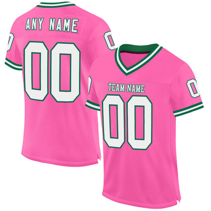 Custom Pink White-Kelly Green Mesh Authentic Throwback Football Jersey - Sky-Custom