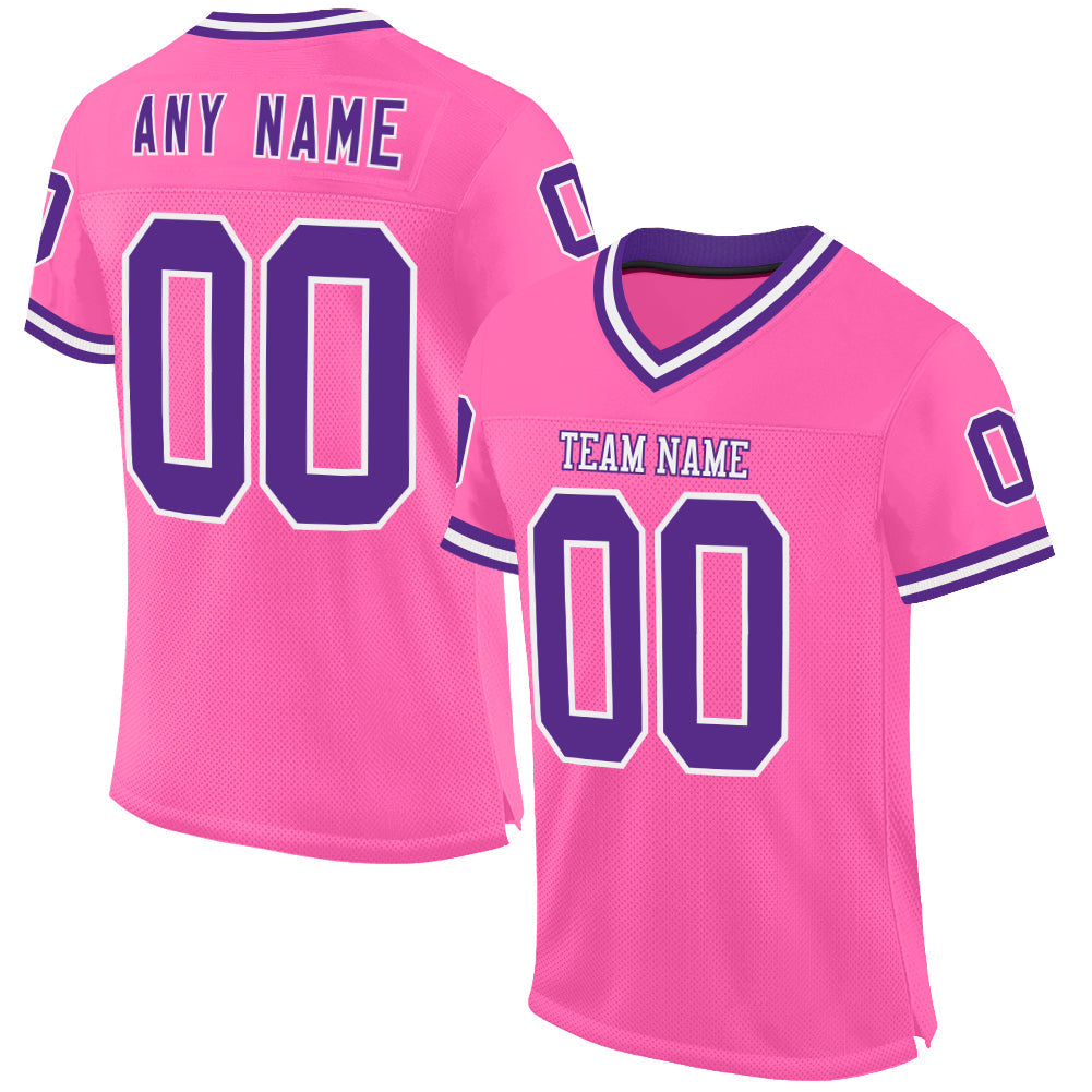 Custom Pink Purple-White Mesh Authentic Throwback Football Jersey - Sky-Custom