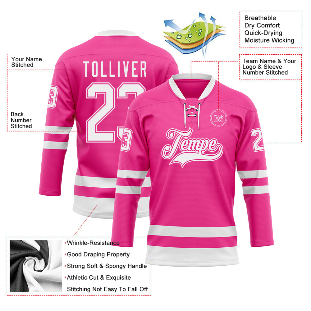 Custom Pink White Hockey Lace Neck Jersey - Sky-Custom