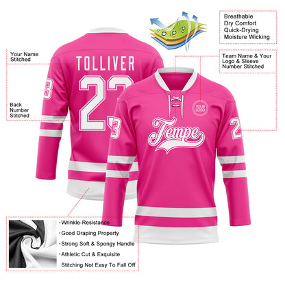 Custom Pink White Hockey Lace Neck Jersey - Sky-Custom