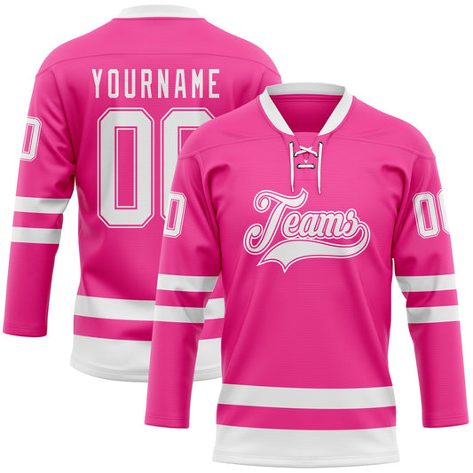 Custom Pink White Hockey Lace Neck Jersey - Sky-Custom