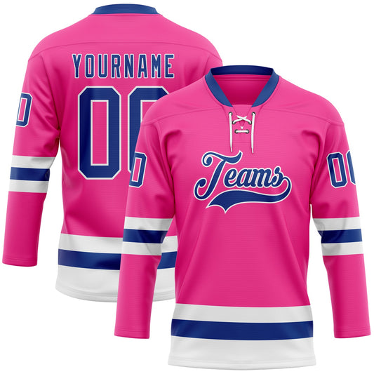 Custom Pink Royal-White Hockey Lace Neck Jersey - Sky-Custom