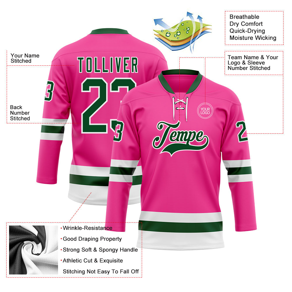 Custom Pink Green-White Hockey Lace Neck Jersey - Sky-Custom
