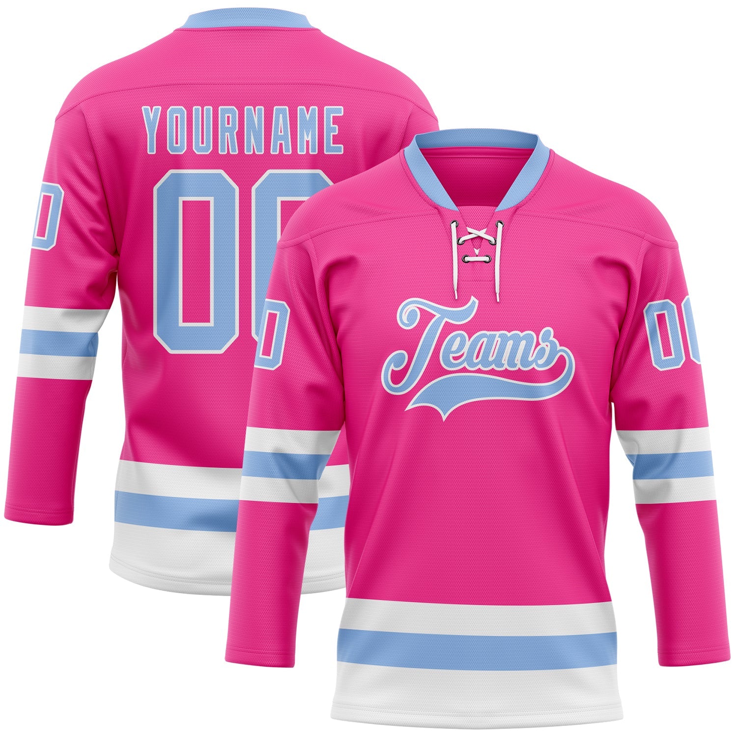 Custom Pink Light Blue-White Hockey Lace Neck Jersey - Sky-Custom