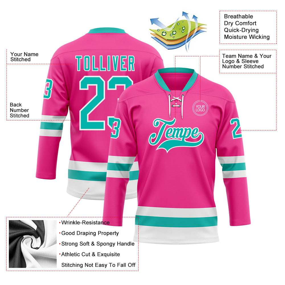 Custom Pink Aqua-White Hockey Lace Neck Jersey - Sky-Custom