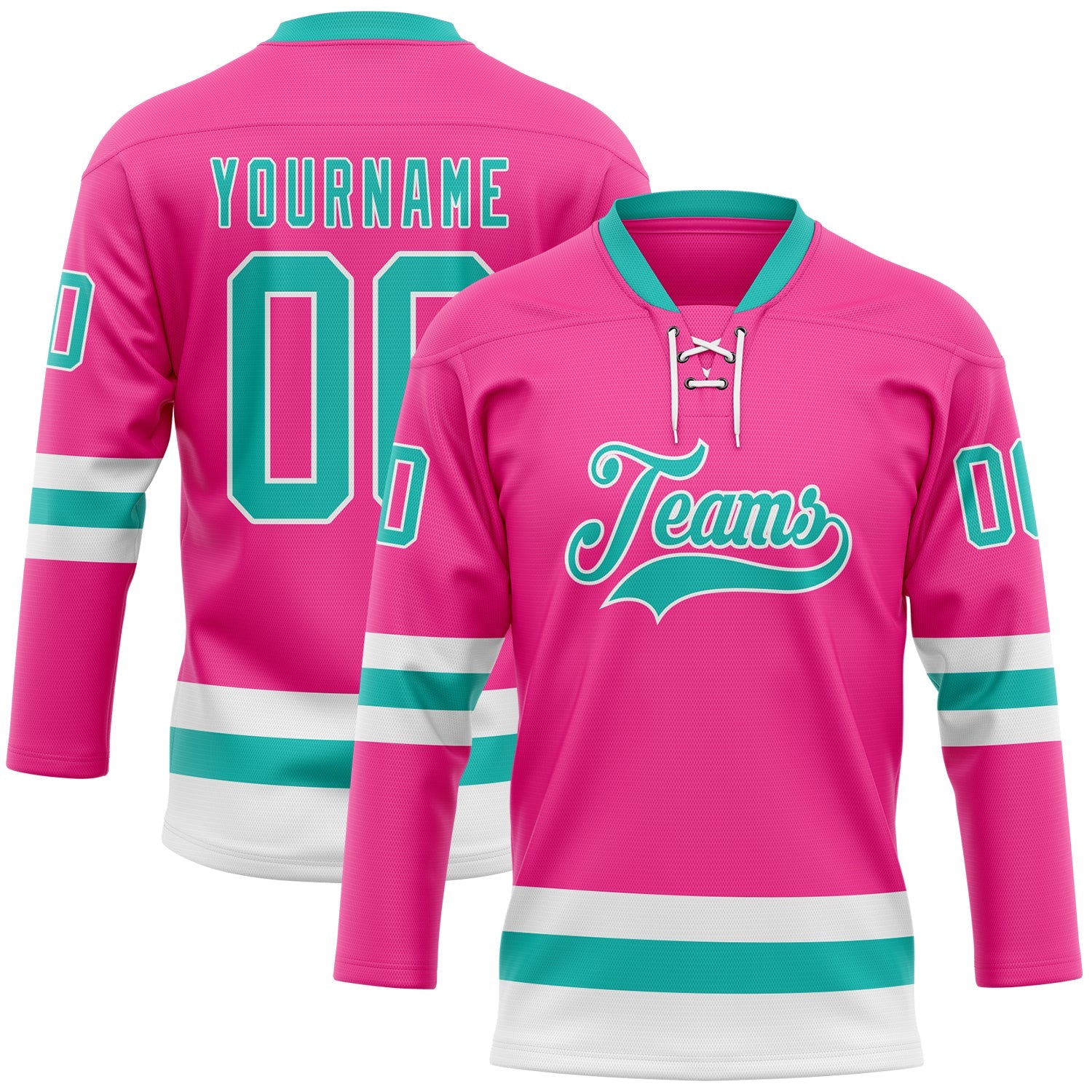 Custom Pink Aqua-White Hockey Lace Neck Jersey - Sky-Custom