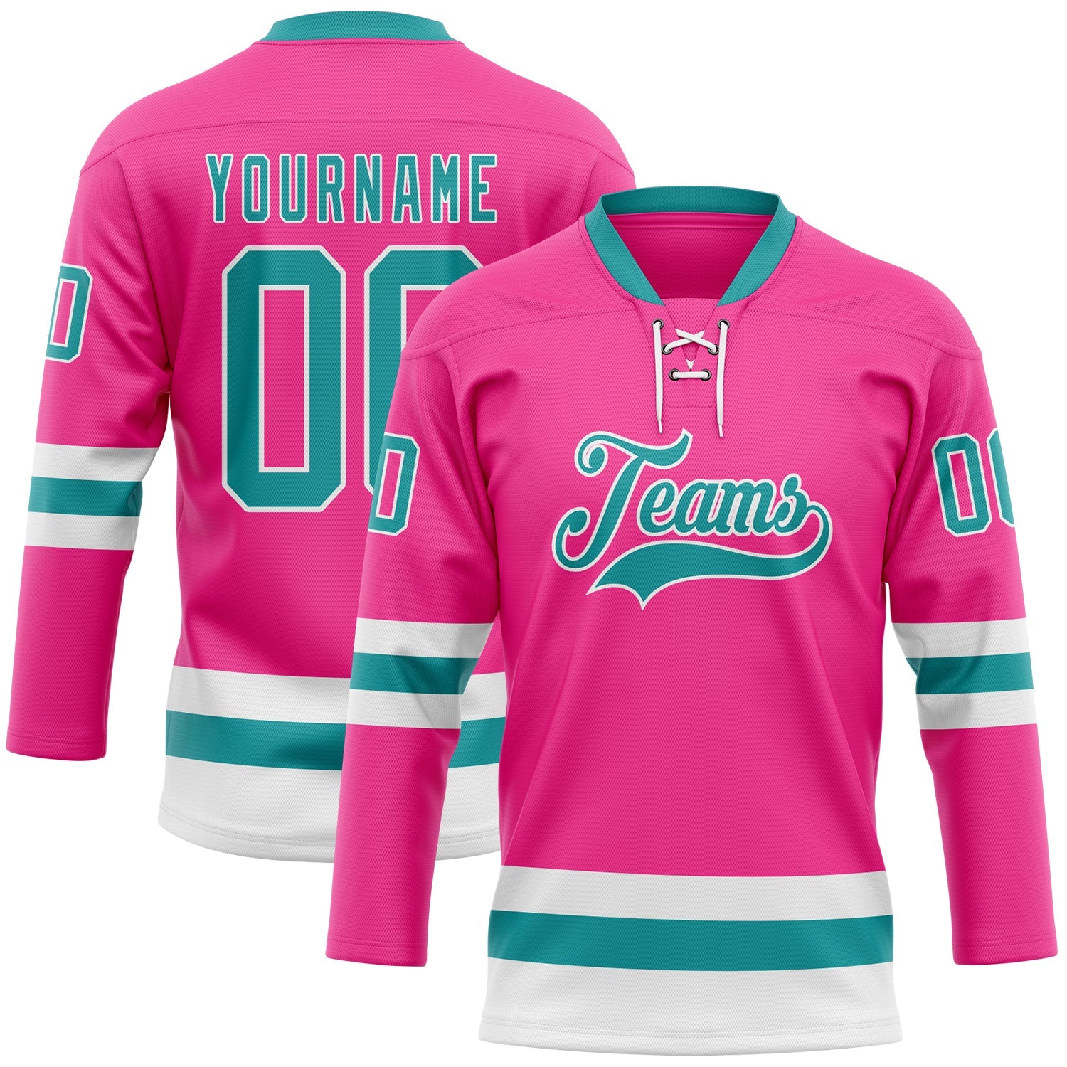 Custom Pink Teal-White Hockey Lace Neck Jersey - Sky-Custom