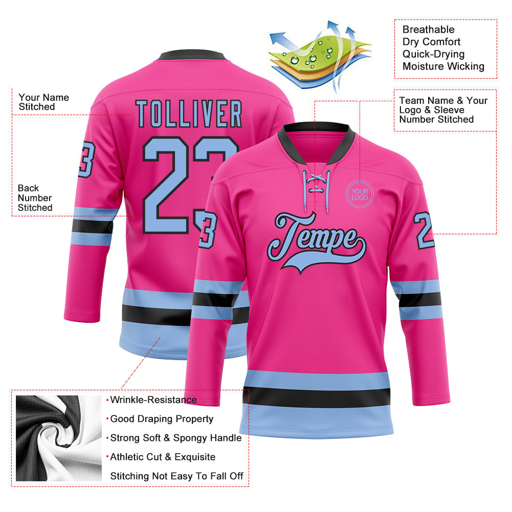 Custom Pink Light Blue-Black Hockey Lace Neck Jersey - Sky-Custom
