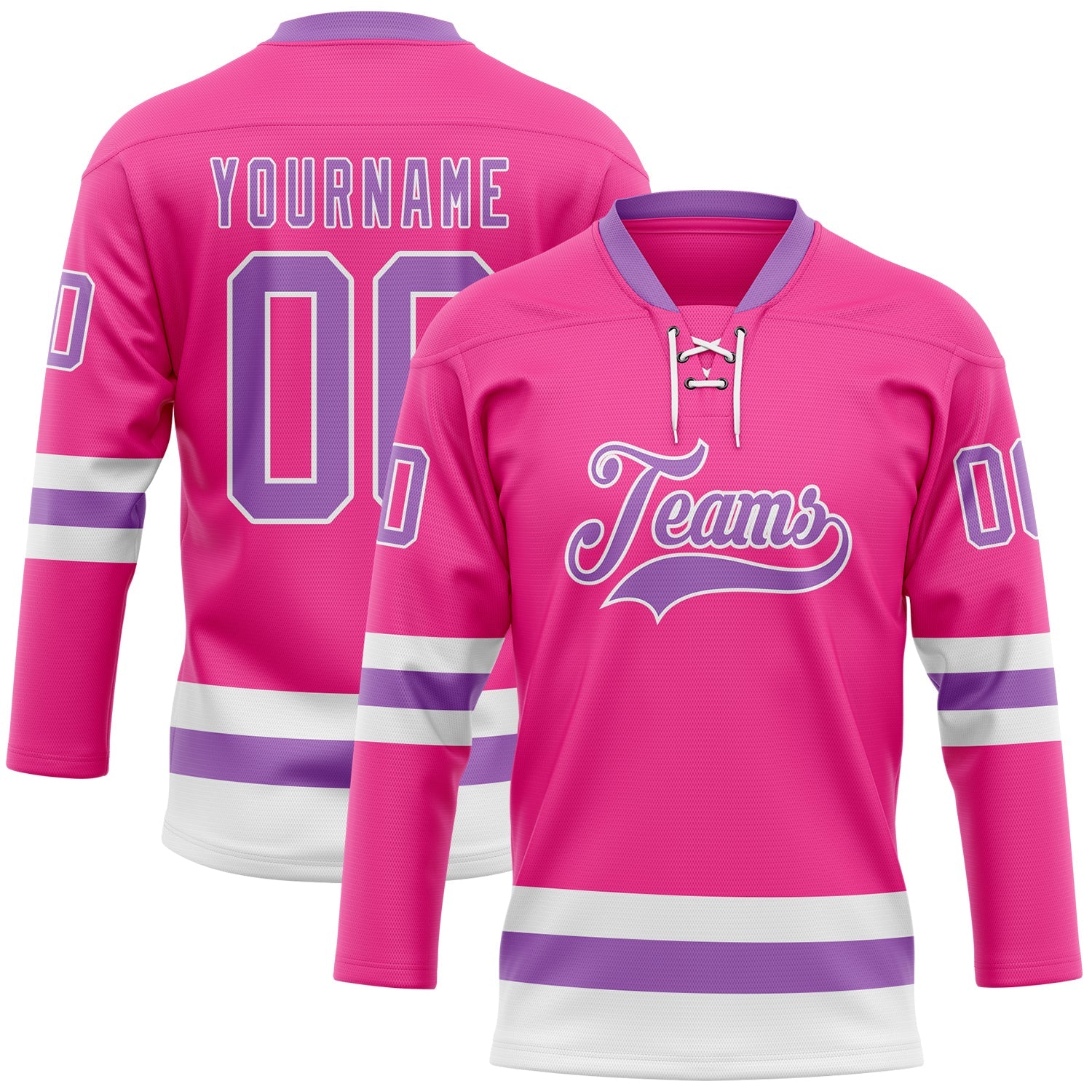 Custom Pink Medium Purple-White Hockey Lace Neck Jersey - Sky-Custom