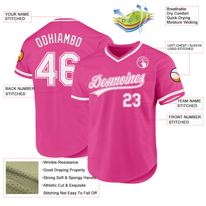 Custom Pink White Authentic Throwback Baseball Jersey - Sky-Custom