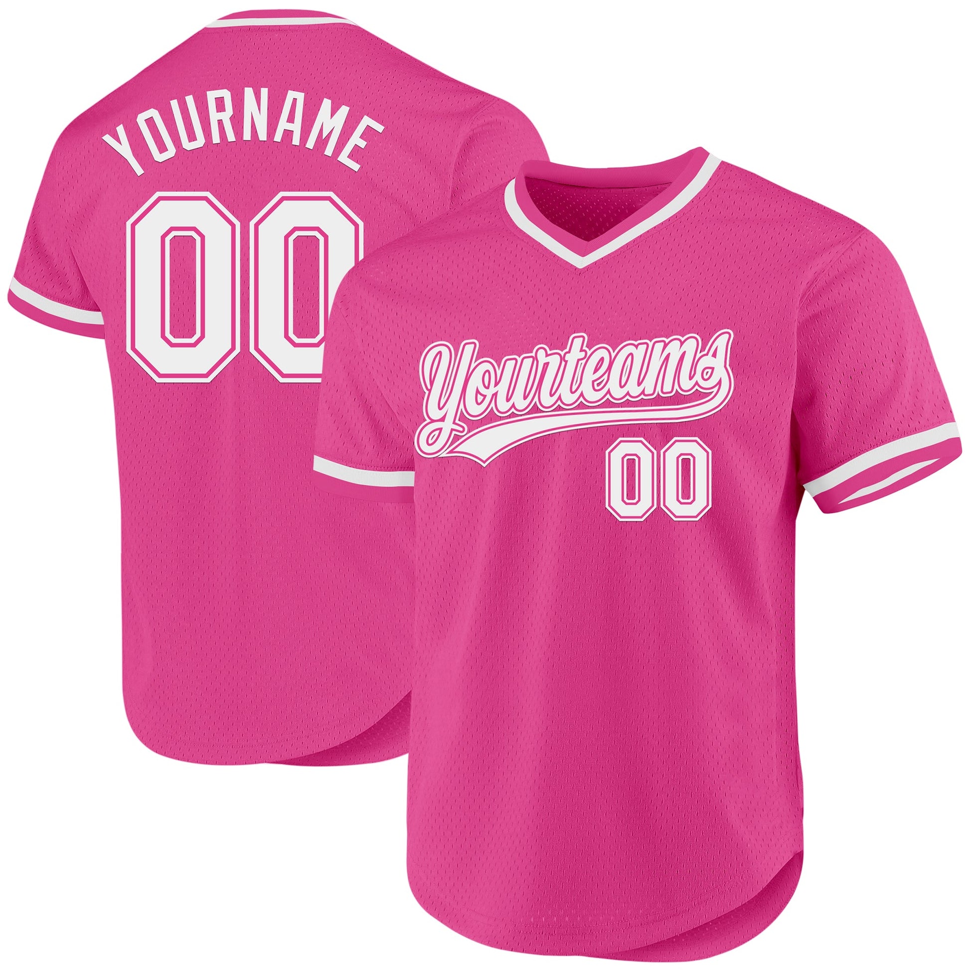 Custom Pink White Authentic Throwback Baseball Jersey - Sky-Custom