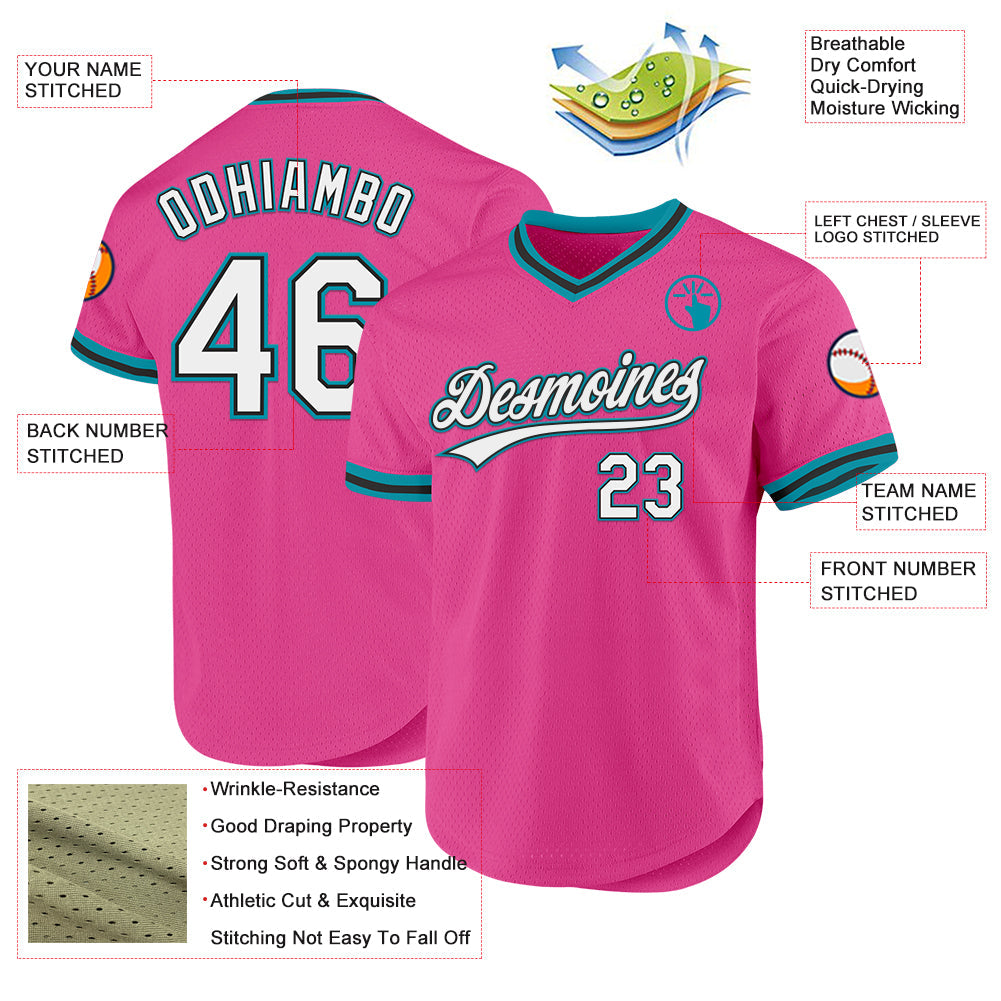 Custom Pink Black-Teal Authentic Throwback Baseball Jersey - Sky-Custom