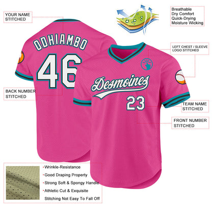 Custom Pink Black-Teal Authentic Throwback Baseball Jersey - Sky-Custom