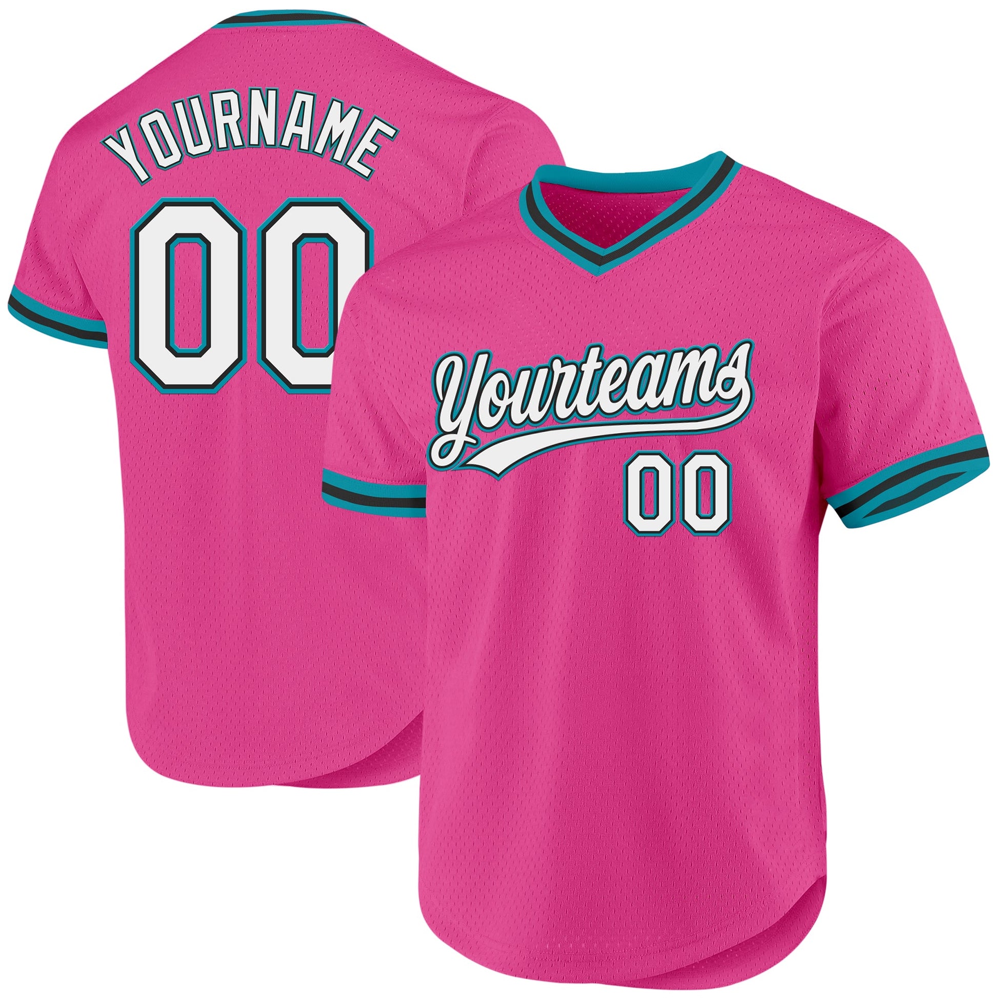 Custom Pink Black-Teal Authentic Throwback Baseball Jersey - Sky-Custom