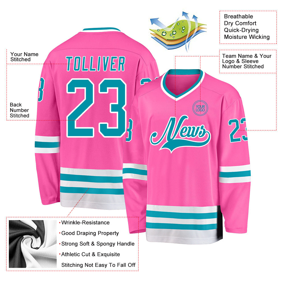 Custom Pink Teal-White Hockey Jersey - Sky-Custom
