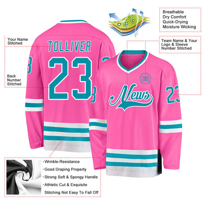Custom Pink Teal-White Hockey Jersey - Sky-Custom