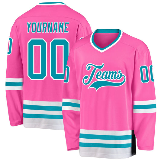 Custom Pink Teal-White Hockey Jersey - Sky-Custom