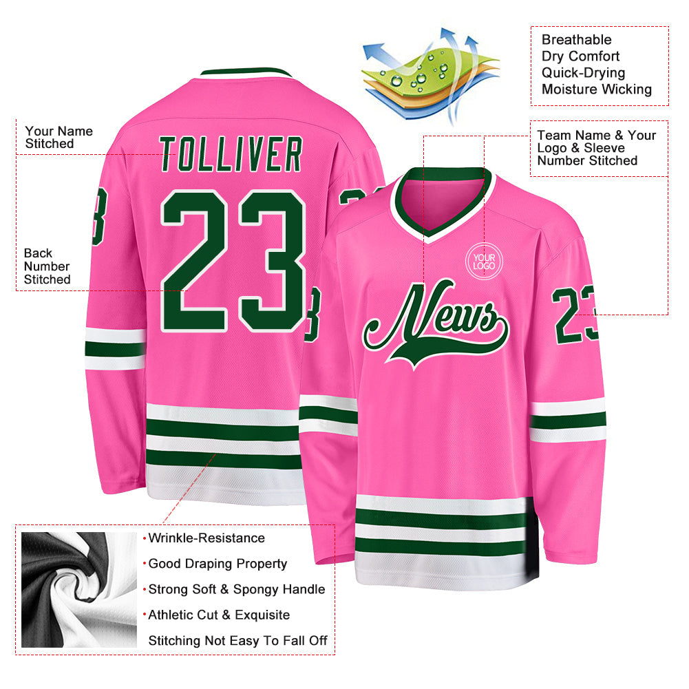 Custom Pink Green-White Hockey Jersey - Sky-Custom