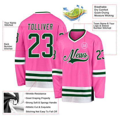Custom Pink Green-White Hockey Jersey - Sky-Custom