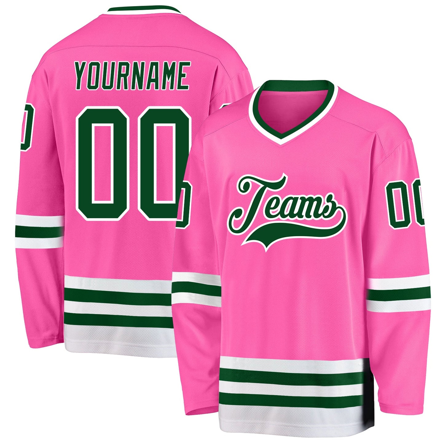Custom Pink Green-White Hockey Jersey - Sky-Custom