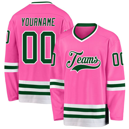 Custom Pink Green-White Hockey Jersey - Sky-Custom