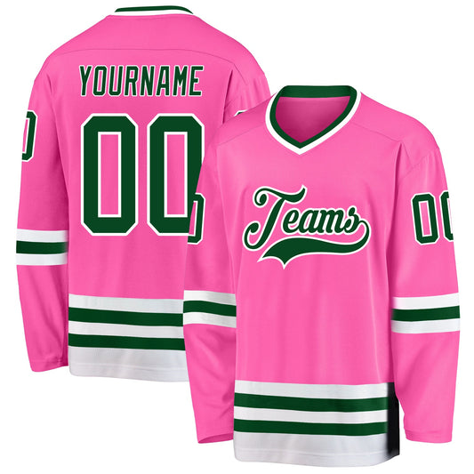Custom Pink Green-White Hockey Jersey - Sky-Custom