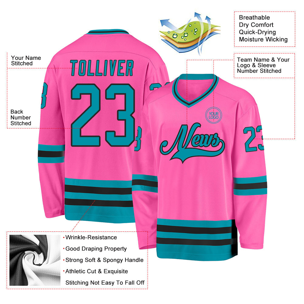 Custom Pink Teal-Black Hockey Jersey - Sky-Custom