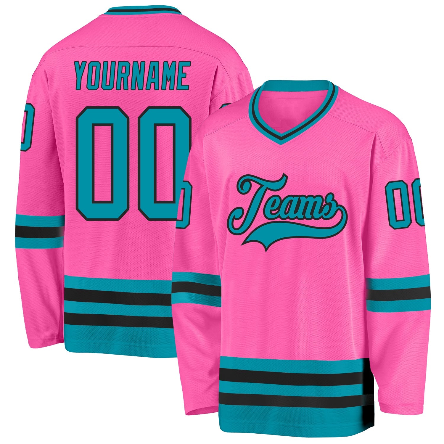 Custom Pink Teal-Black Hockey Jersey - Sky-Custom