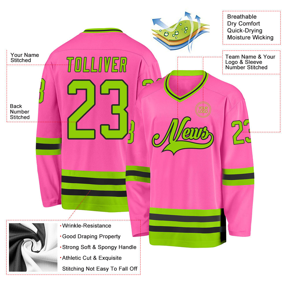 Custom Pink Neon Green-Black Hockey Jersey - Sky-Custom