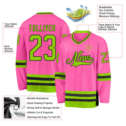 Custom Pink Neon Green-Black Hockey Jersey - Sky-Custom