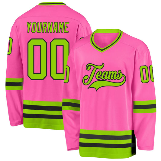 Custom Pink Neon Green-Black Hockey Jersey - Sky-Custom