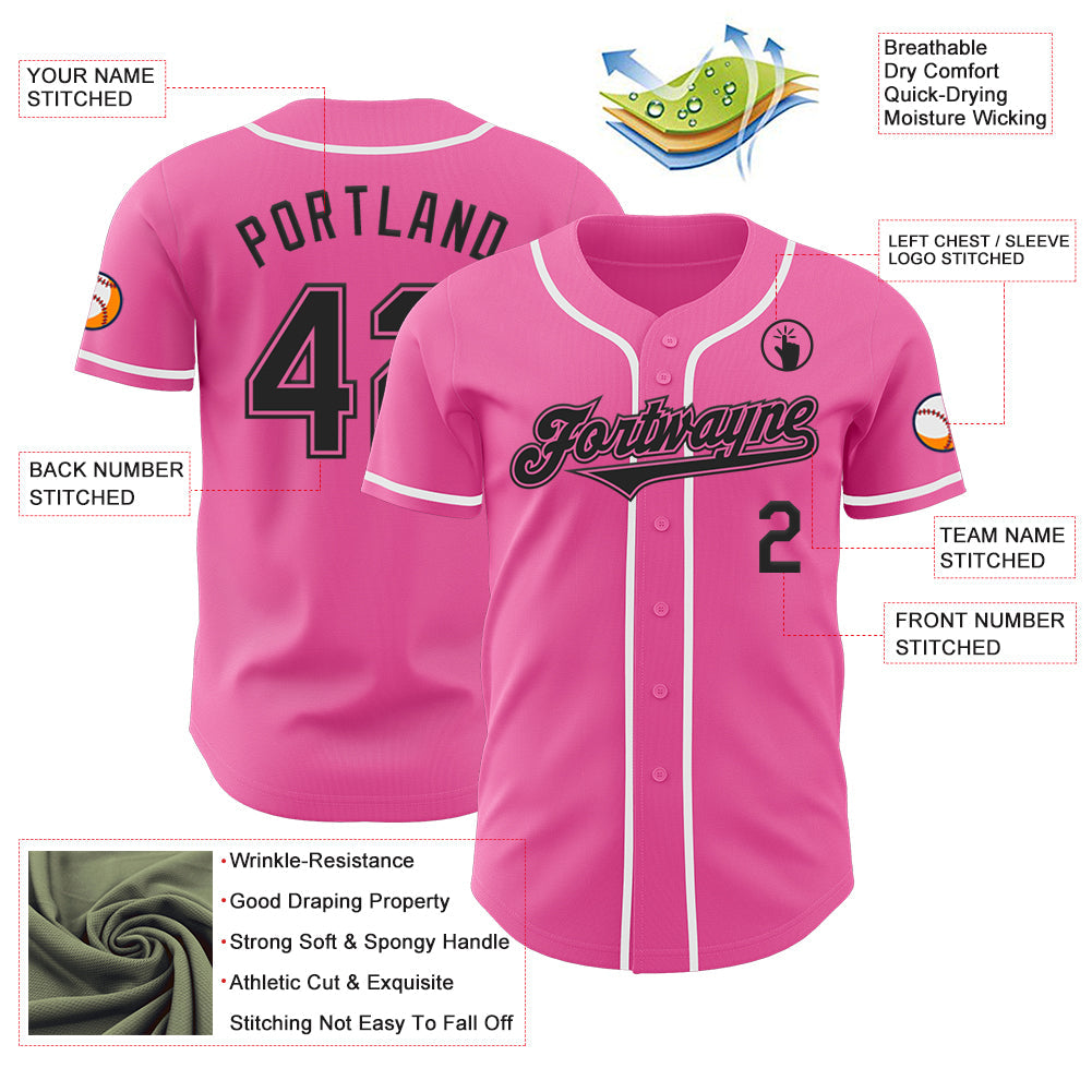 Custom Pink Black-White Authentic Baseball Jersey - Sky-Custom