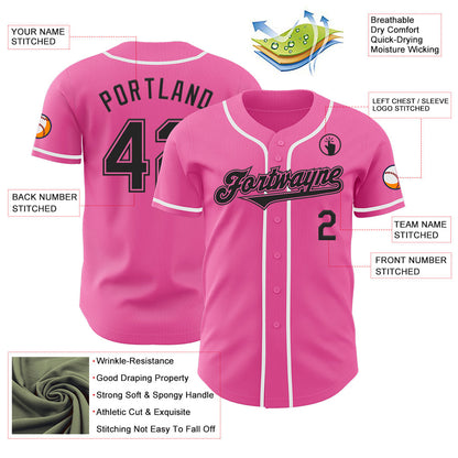 Custom Pink Black-White Authentic Baseball Jersey - Sky-Custom