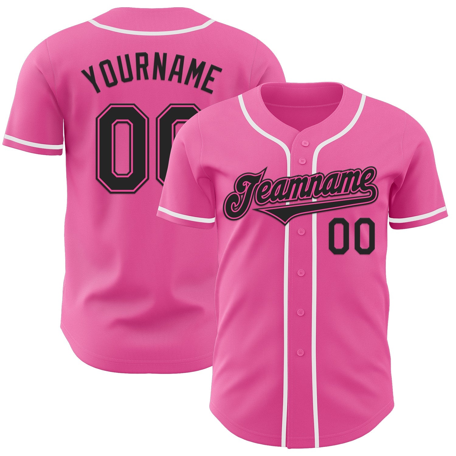 Custom Pink Black-White Authentic Baseball Jersey - Sky-Custom