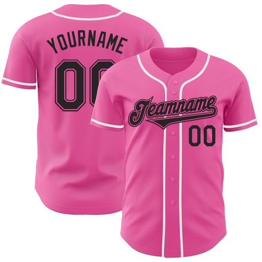 Custom Pink Black-White Authentic Baseball Jersey - Sky-Custom