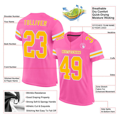 Custom Pink Gold-White Mesh Authentic Football Jersey - Sky-Custom