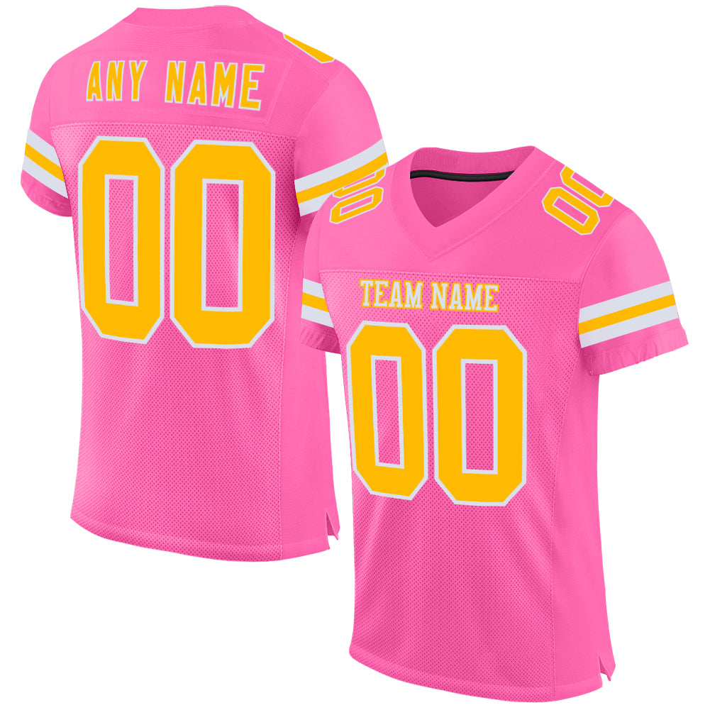 Custom Pink Gold-White Mesh Authentic Football Jersey - Sky-Custom