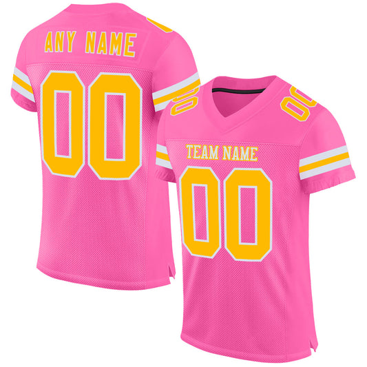 Custom Pink Gold-White Mesh Authentic Football Jersey - Sky-Custom