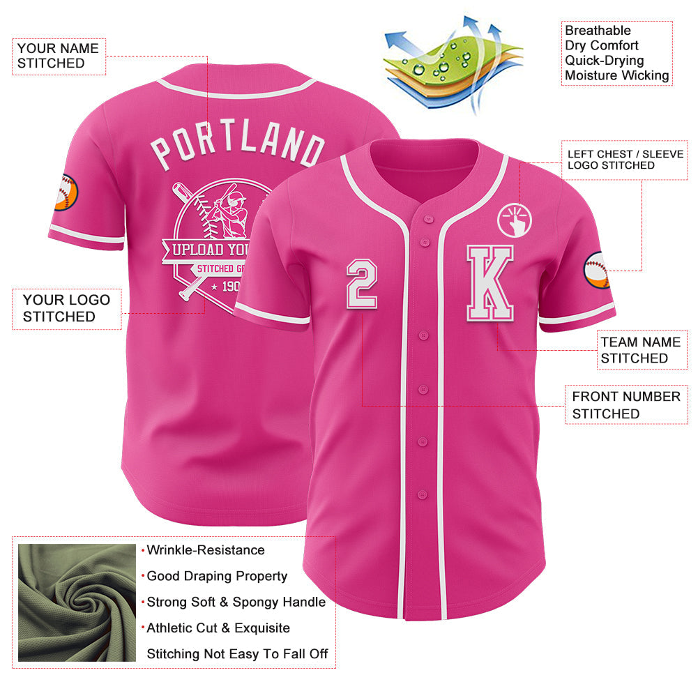 Custom Pink White Authentic Baseball Jersey - Sky-Custom