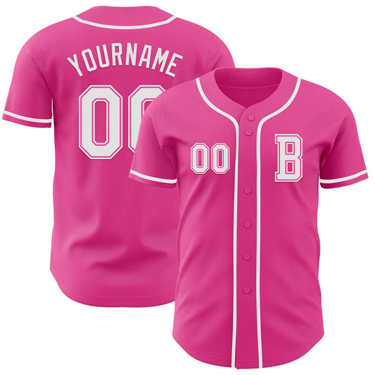 Custom Pink White Authentic Baseball Jersey - Sky-Custom
