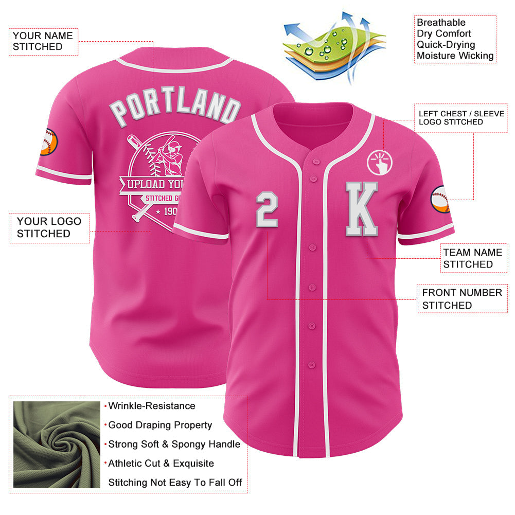 Custom Pink White-Gray Authentic Baseball Jersey - Sky-Custom