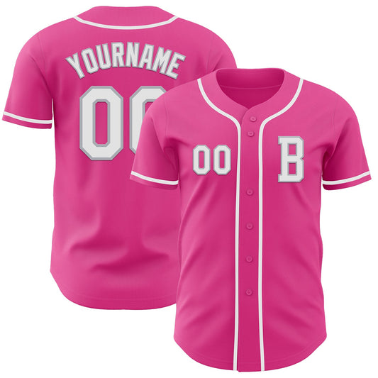 Custom Pink White-Gray Authentic Baseball Jersey - Sky-Custom