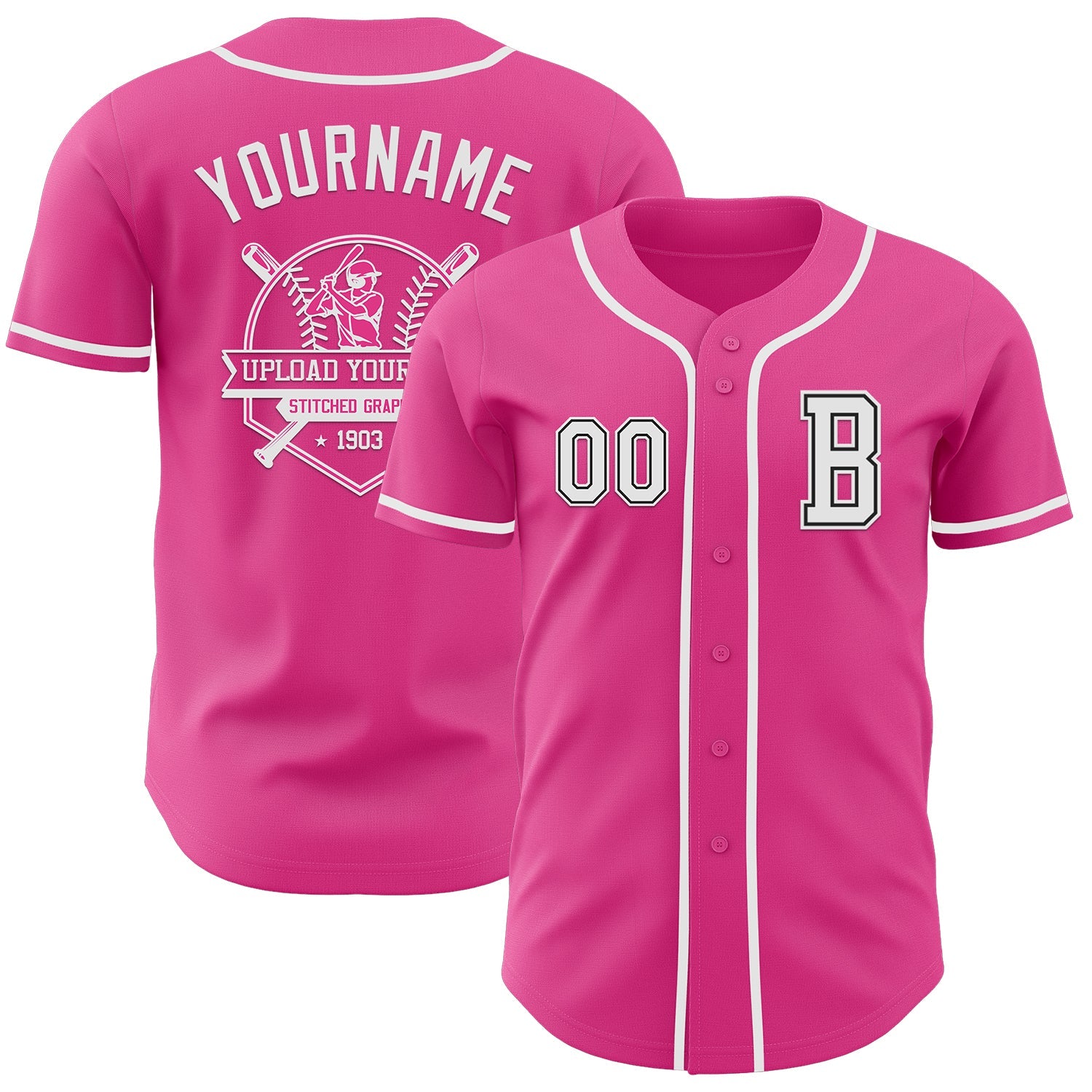 Custom Pink White-Black Authentic Baseball Jersey - Sky-Custom