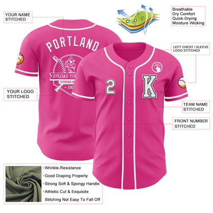 Custom Pink White-Black Authentic Baseball Jersey - Sky-Custom