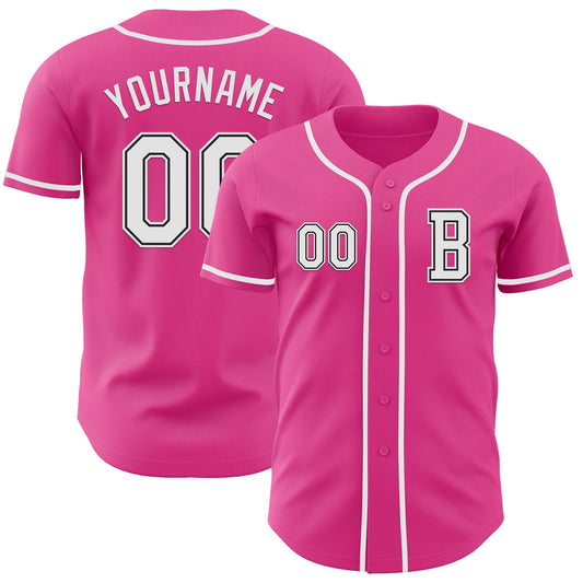 Custom Pink White-Black Authentic Baseball Jersey - Sky-Custom