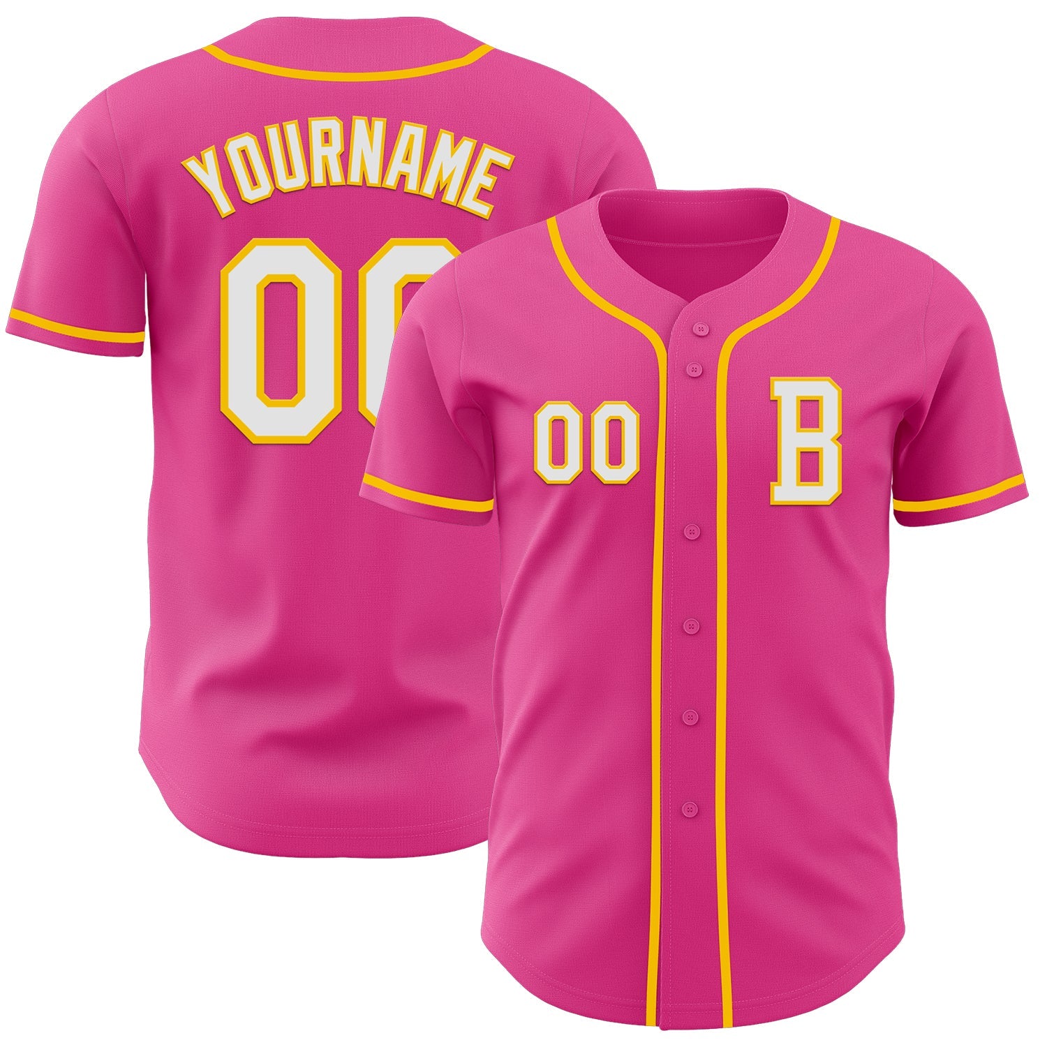 Custom Pink White-Yellow Authentic Baseball Jersey - Sky-Custom
