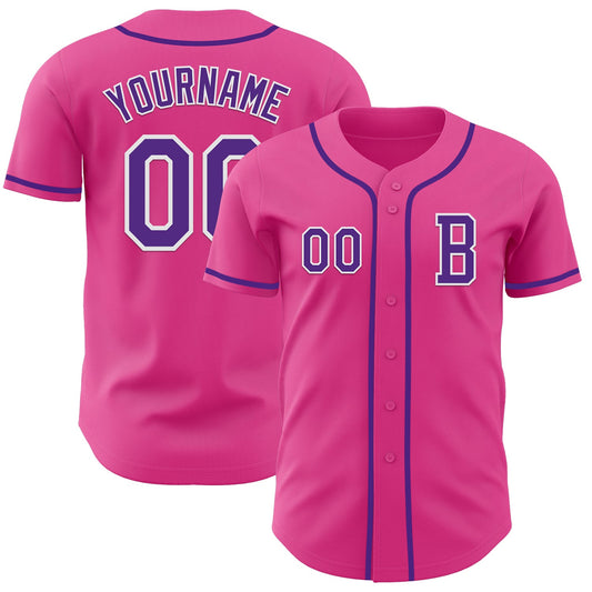 Custom Pink Purple-White Authentic Baseball Jersey - Sky-Custom