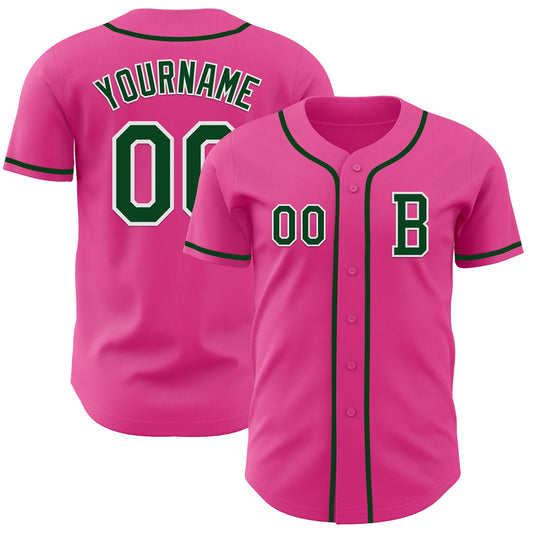 Custom Pink Green-White Authentic Baseball Jersey - Sky-Custom